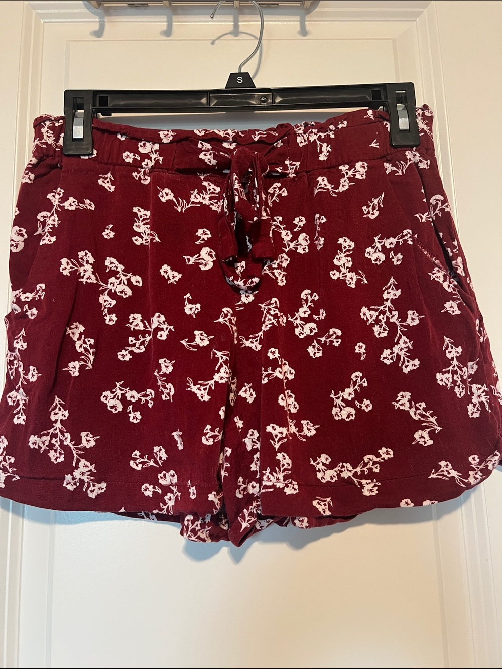 Maurices Burgundy Floral High-Waist Drawstring Shorts